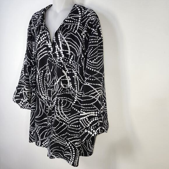 Maggie Barnes Top Womens Size 4X 30/32 Button 3/4 Sleeve Black White Polka Dots - Picture 5 of 10